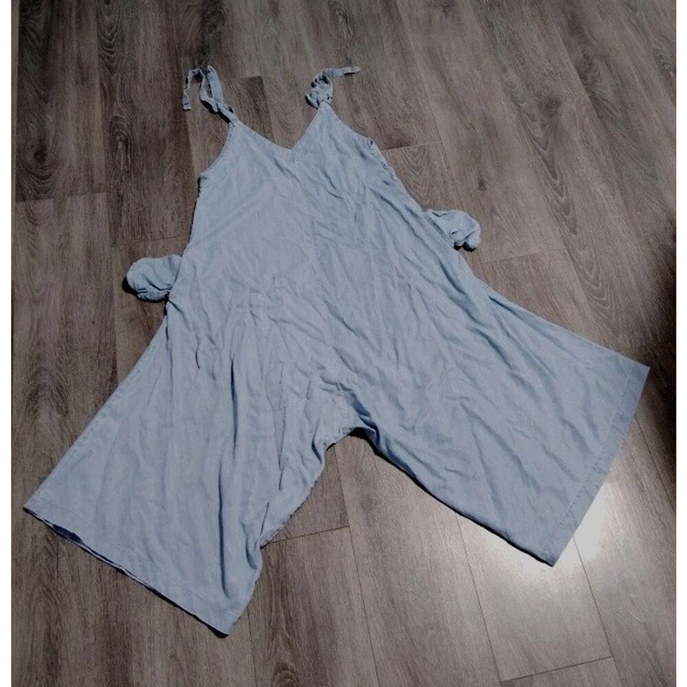 Womens Soft Denim Wide Leg Overalls Jumpsuit Size M Bib Front Boho Hippie Baggy